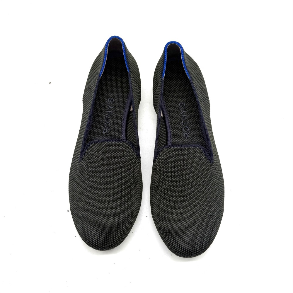 Rothys The Loafer OG Unicorn Dark Olive Green Neon Stripe Flats Womens 6.5